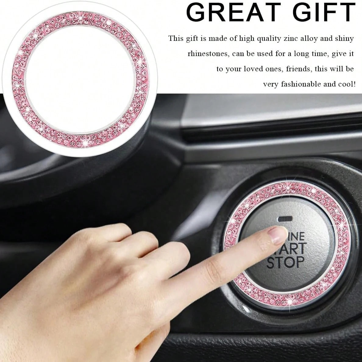 Crystal & Diamond Embellished Engine Start Button Sticker/Decal, Shiny Car Interior Accessories, Decorative Key Ignition Ring