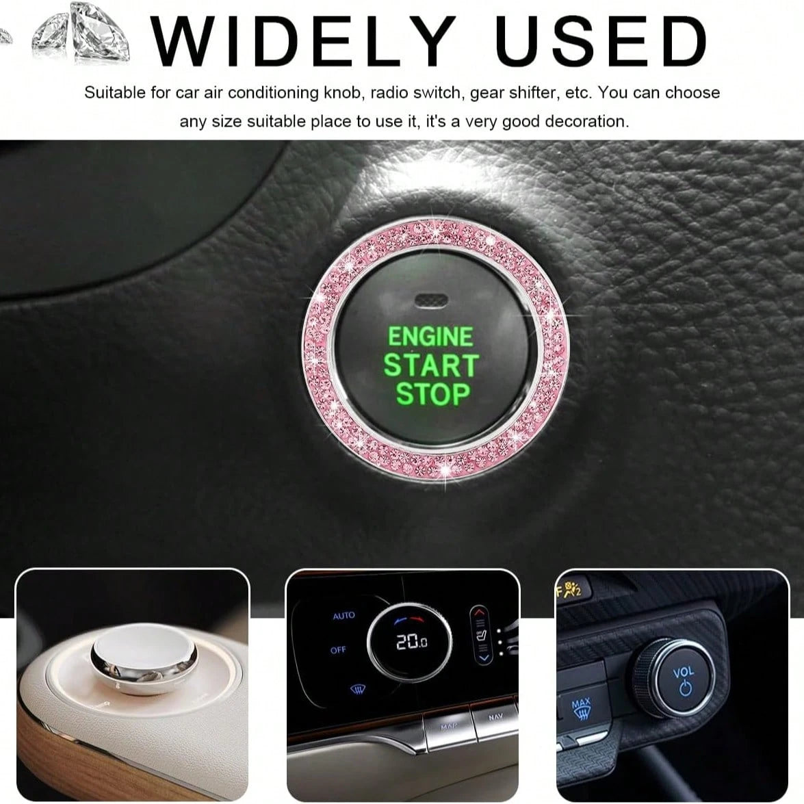 Crystal & Diamond Embellished Engine Start Button Sticker/Decal, Shiny Car Interior Accessories, Decorative Key Ignition Ring