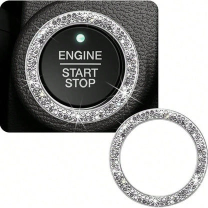 Crystal & Diamond Embellished Engine Start Button Sticker/Decal, Shiny Car Interior Accessories, Decorative Key Ignition Ring