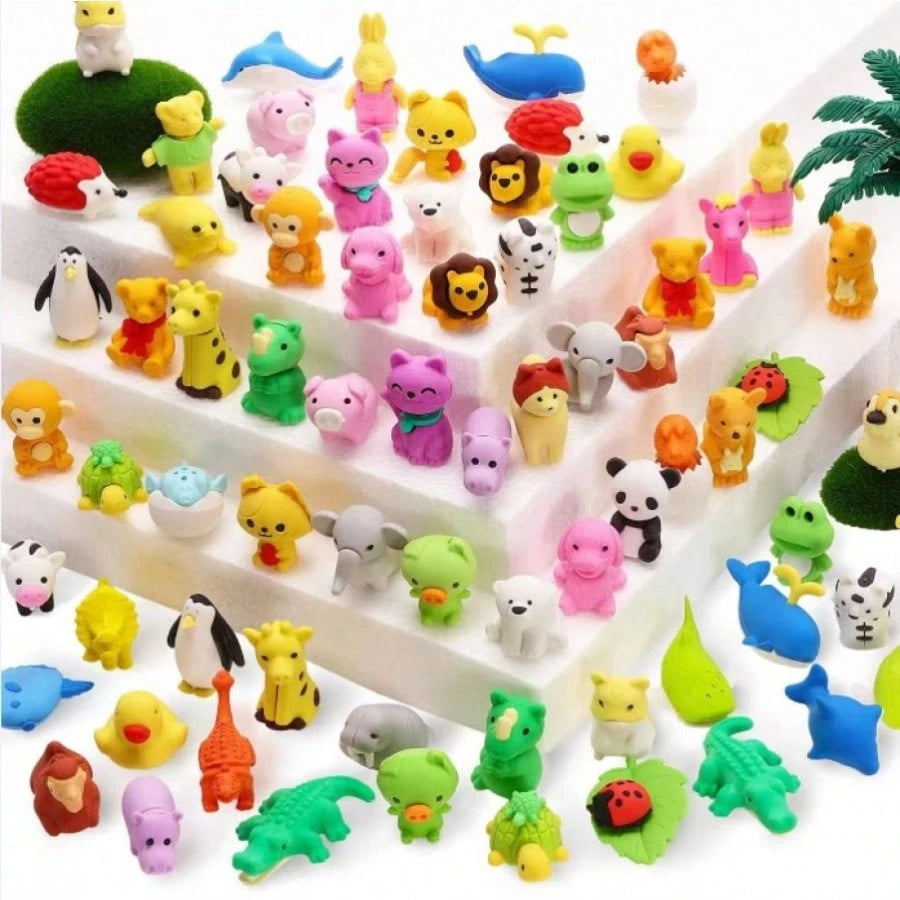 Cubidupi 30pc Random Animal Eraser, Cool 3D Mini Eraser, Fun Gift, Individually Packaged, Detachable Eraser