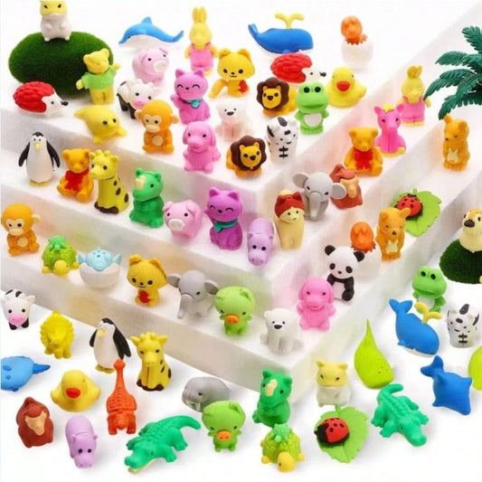 Cubidupi 30pc Random Animal Eraser, Cool 3D Mini Eraser, Fun Gift, Individually Packaged, Detachable Eraser