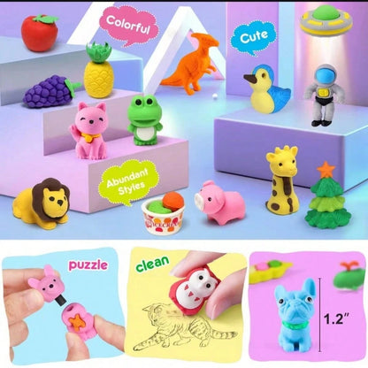Cubidupi 30pc Random Animal Eraser, Cool 3D Mini Eraser, Fun Gift, Individually Packaged, Detachable Eraser