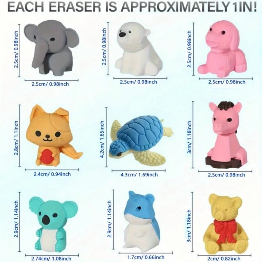 Cubidupi 30pc Random Animal Eraser, Cool 3D Mini Eraser, Fun Gift, Individually Packaged, Detachable Eraser