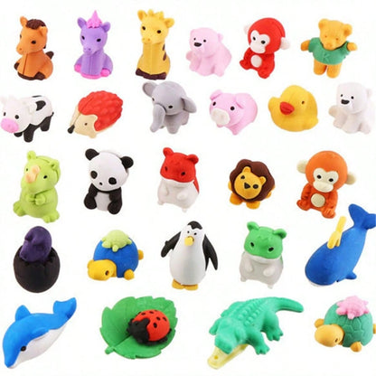 Cubidupi 30pc Random Animal Eraser, Cool 3D Mini Eraser, Fun Gift, Individually Packaged, Detachable Eraser