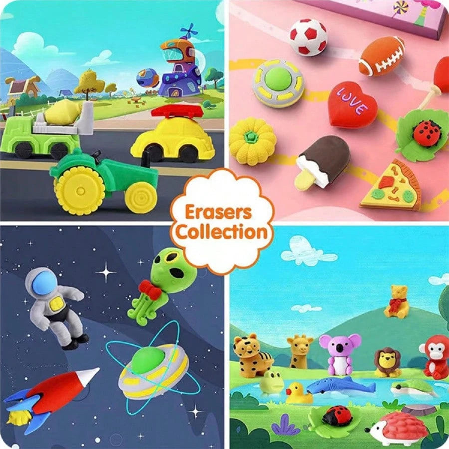Cubidupi 30pc Random Animal Eraser, Cool 3D Mini Eraser, Fun Gift, Individually Packaged, Detachable Eraser