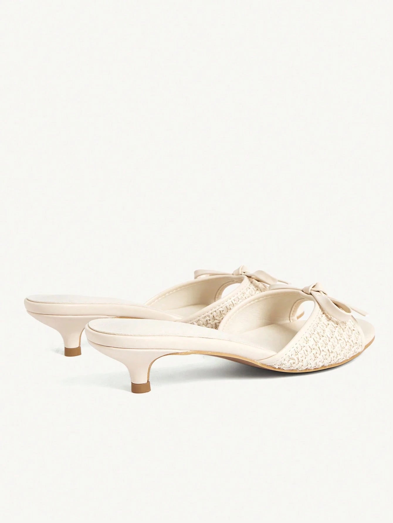 CUCCOO CHICEST Women Shoes Beige Woven Bow Design Elements Fashionable And Comfortable Spring And Summer Vacation Kitten And Slippers Summer Shoes