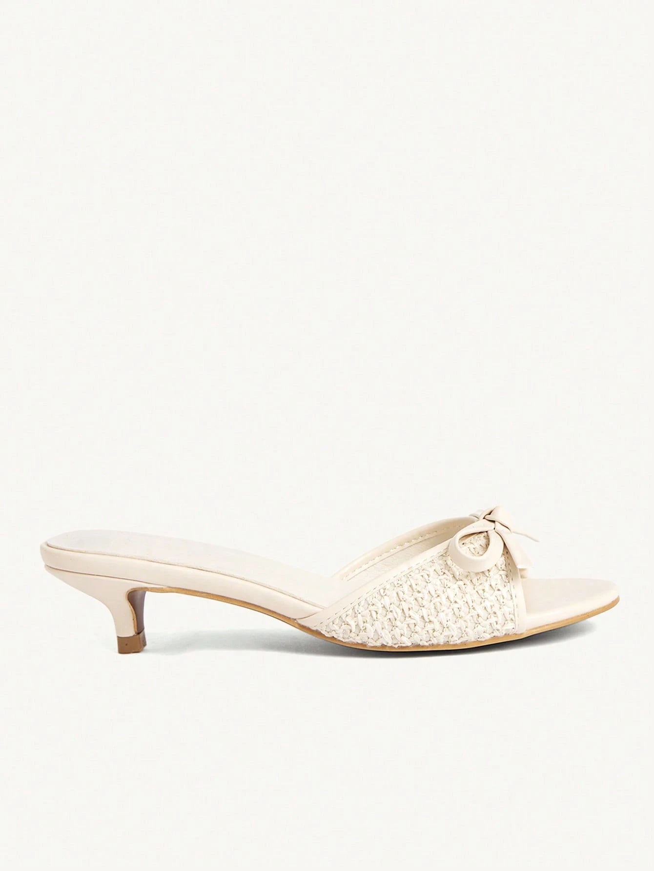 CUCCOO CHICEST Women Shoes Beige Woven Bow Design Elements Fashionable And Comfortable Spring And Summer Vacation Kitten And Slippers Summer Shoes