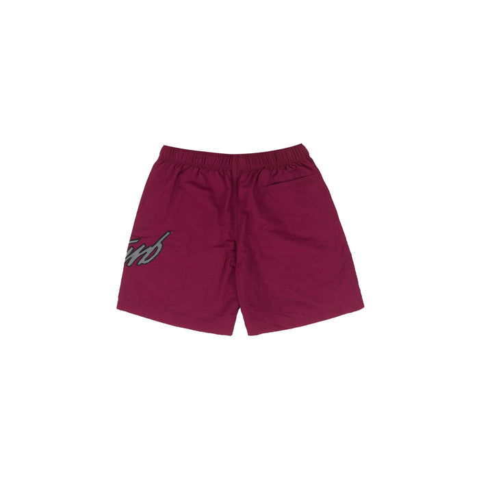 Cursive Nylon Shorts in Burgundy - Four Street