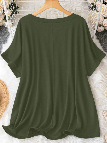 CURVE+ Plus Size Plus Size V-Neck Loose Knit Pullover T-Shirt