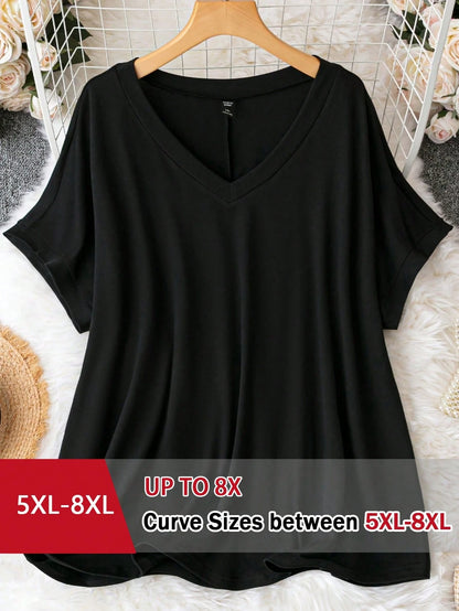 CURVE+ Plus Size Plus Size V-Neck Loose Knit Pullover T-Shirt