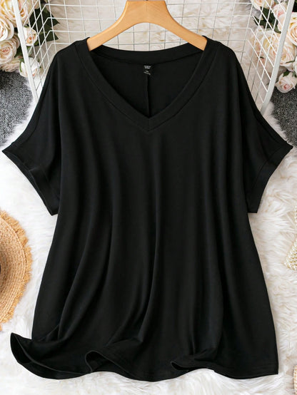 CURVE+ Plus Size Plus Size V-Neck Loose Knit Pullover T-Shirt