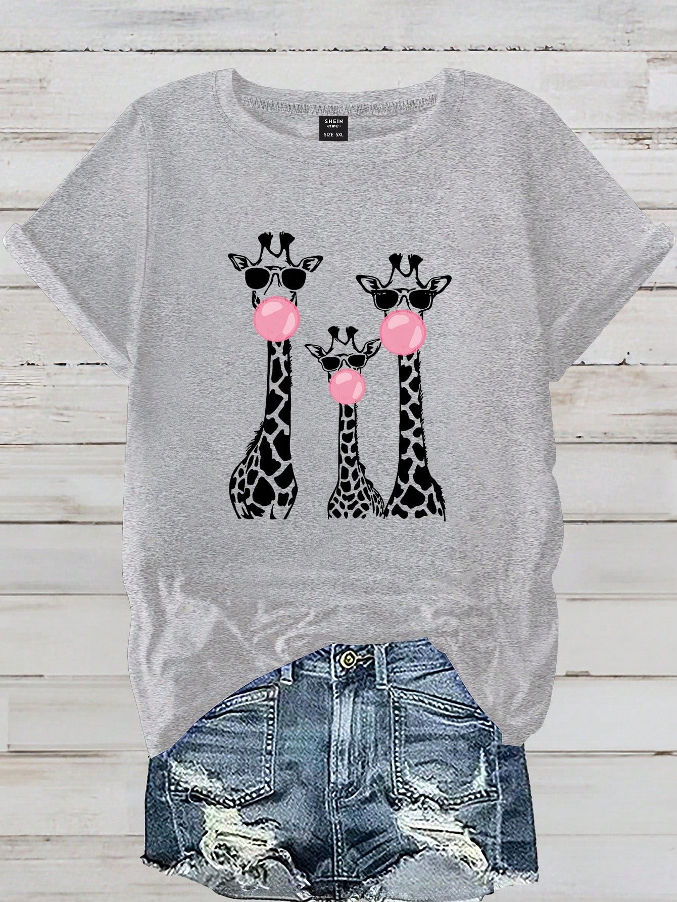 CURVE+ Plus Size Women's Summer Giraffe Print Round Neck Short Sleeve Casual Graphic T-Shirt Graphic Tees Women Tops