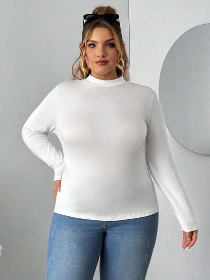 CURVE+ The Plus Size Women's Two Pieces High Neck Tight Fitting Long Sleeved Base T-Shirt Set Is Suitable For Autumn And Winter.Two Of Black White T-Shirts