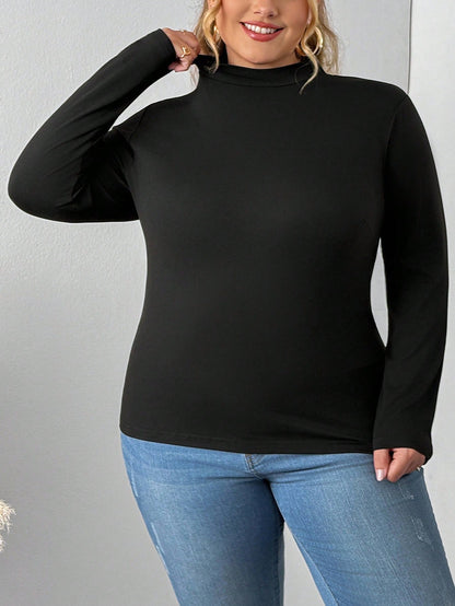 CURVE+ The Plus Size Women's Two Pieces High Neck Tight Fitting Long Sleeved Base T-Shirt Set Is Suitable For Autumn And Winter.Two Of Black White T-Shirts