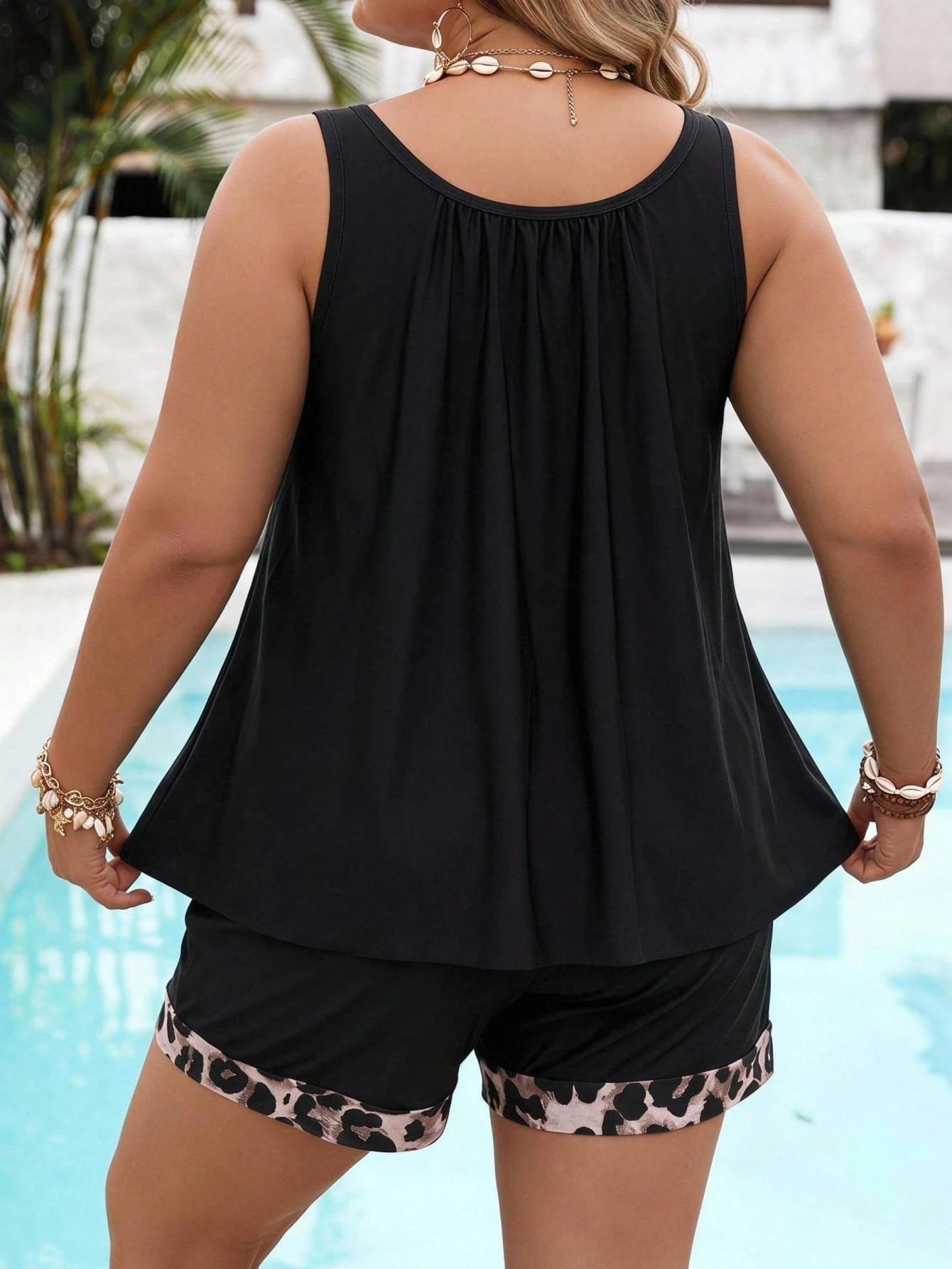 CURVE+ Two Pieces Set Of Plus Size Women's Pants, Two Pieces Swimwear Set Bathing Suits For Women Swimwears For Woman