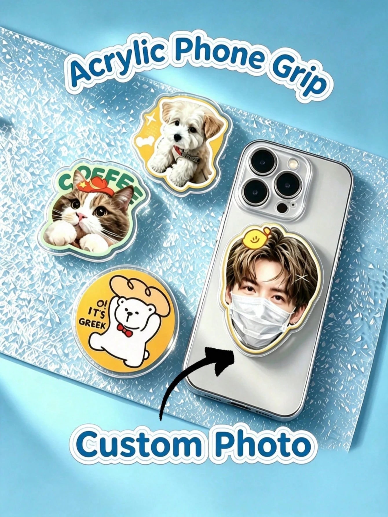 Custom Acrylic Phone Airbag Stand, DIY Photo Customized Back Sticker, Pet Star Cartoon Peripheral Customized Phone Support Bracket, 360° Rotating Telescopic Support Bracket, Fan Support Gift Couple Pe