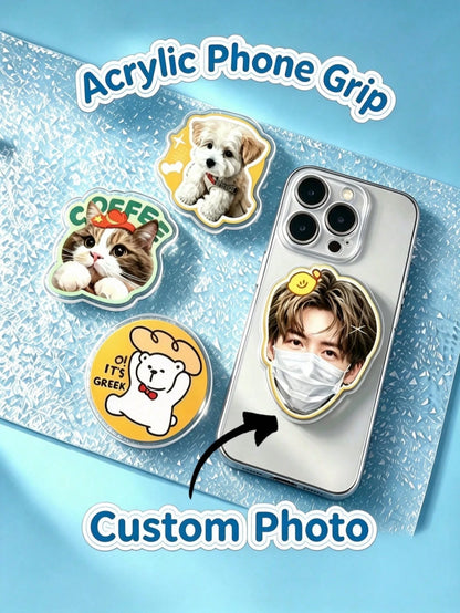 Custom Acrylic Phone Airbag Stand, DIY Photo Customized Back Sticker, Pet Star Cartoon Peripheral Customized Phone Support Bracket, 360° Rotating Telescopic Support Bracket, Fan Support Gift Couple Pe