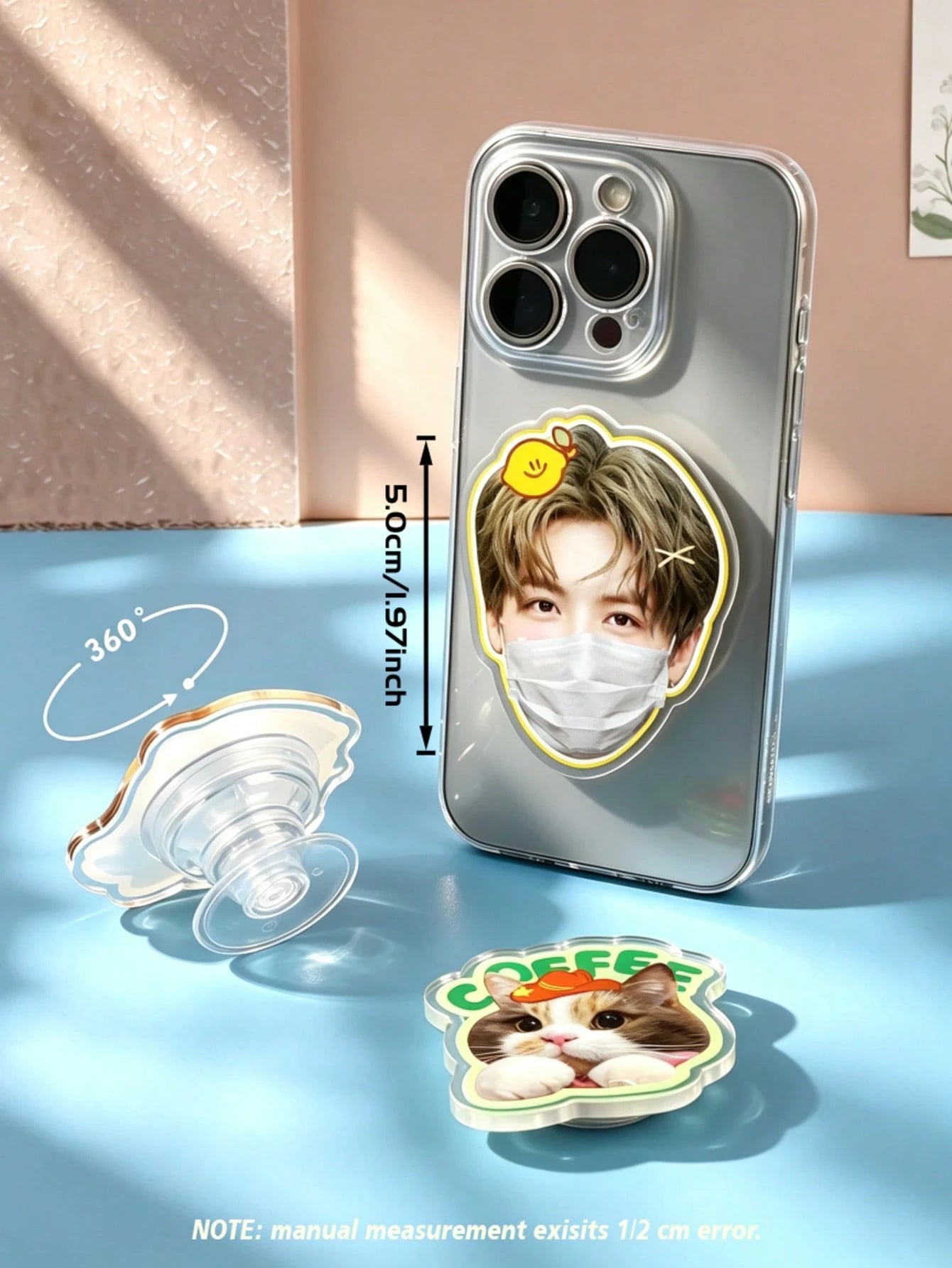 Custom Acrylic Phone Airbag Stand, DIY Photo Customized Back Sticker, Pet Star Cartoon Peripheral Customized Phone Support Bracket, 360° Rotating Telescopic Support Bracket, Fan Support Gift Couple Pe