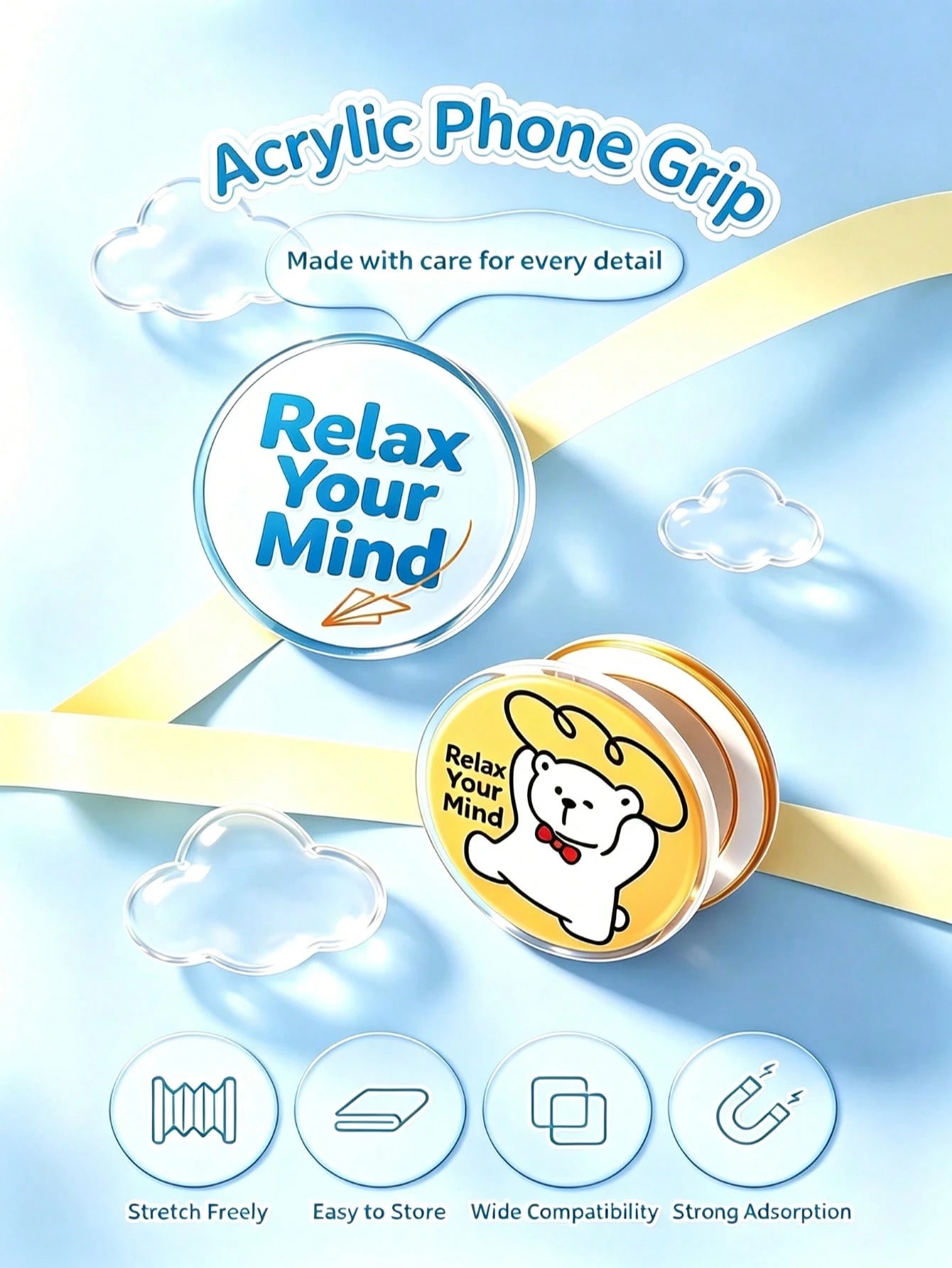 Custom Acrylic Phone Airbag Stand, DIY Photo Customized Back Sticker, Pet Star Cartoon Peripheral Customized Phone Support Bracket, 360° Rotating Telescopic Support Bracket, Fan Support Gift Couple Pe