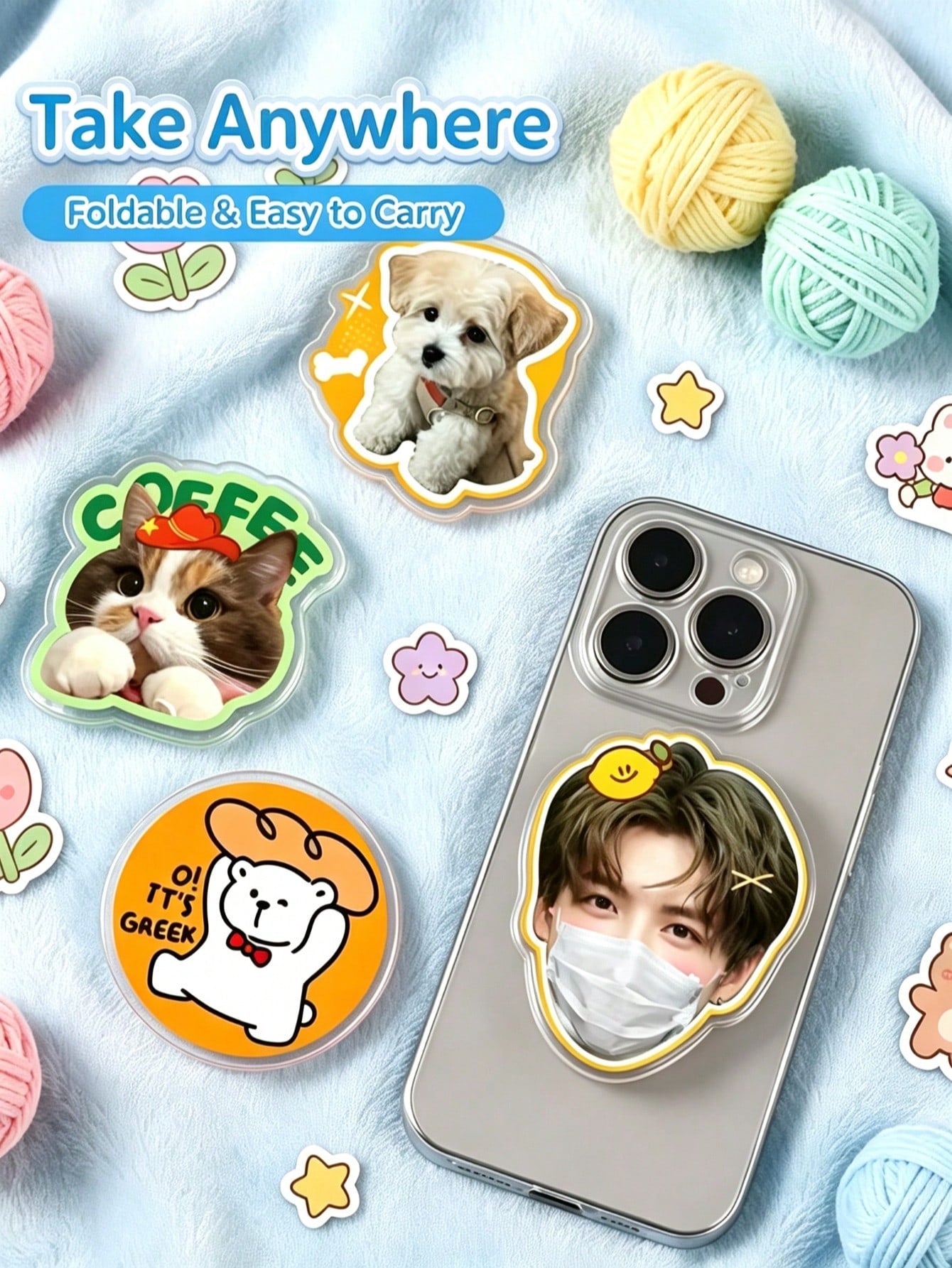 Custom Acrylic Phone Airbag Stand, DIY Photo Customized Back Sticker, Pet Star Cartoon Peripheral Customized Phone Support Bracket, 360° Rotating Telescopic Support Bracket, Fan Support Gift Couple Pe