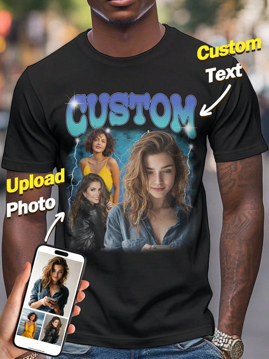 Custom Bootleg Rap Tee Shirt For Boyfriend Girlfriend Customized Face Tshirt Men Women Photo T-Shirt Personalized Vintage Graphic Shirt Gift Idea Birthday Customizable Things Husband Wife Anniversary