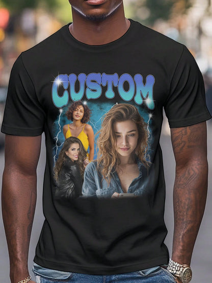 Custom Bootleg Rap Tee Shirt For Boyfriend Girlfriend Customized Face Tshirt Men Women Photo T-Shirt Personalized Vintage Graphic Shirt Gift Idea Birthday Customizable Things Husband Wife Anniversary