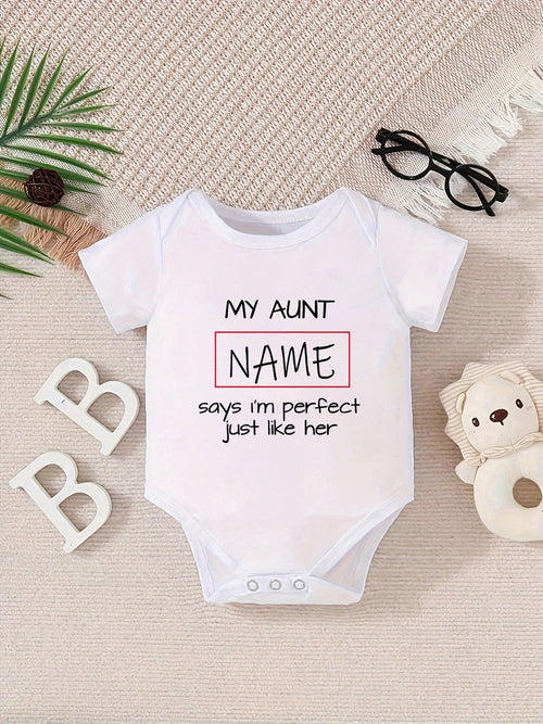 [Custom] Customized Personalized Name Short Sleeve Romper For Baby Boys And Girls, Round Neck Casual One-Piece, Machine Washable