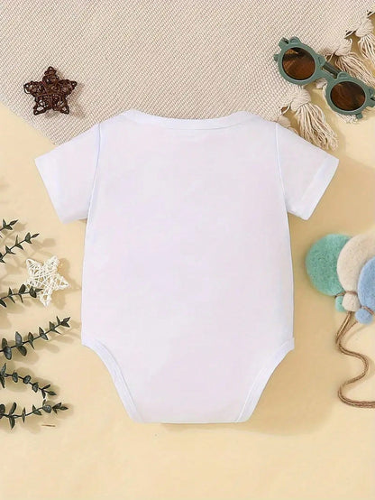 [Custom] Customized Personalized Name Short Sleeve Romper For Baby Boys And Girls, Round Neck Casual One-Piece, Machine Washable