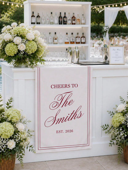 Custom Unique And Timeless Wedding Welcome Sign, Fabric Bar Menu Banner, Personalized Name And Date, Romantic Wedding Gift, Wedding Decor