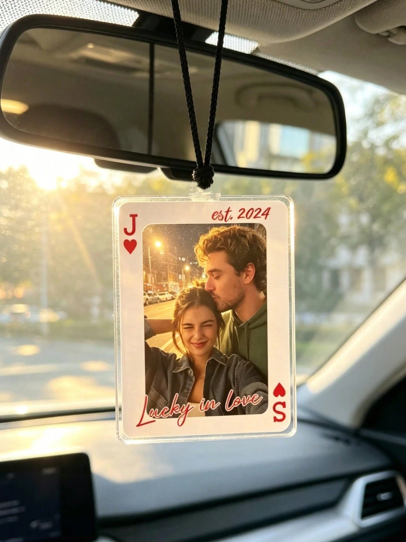 Customized 2D Flat Acrylic Car Hanging Ornament, Card Design Style, Customize Your Text And Photos, Can Embed Pet Photos Or Family Photos, Gift For Boyfriend, Gift For Husband, Gift For Couples, Anniv