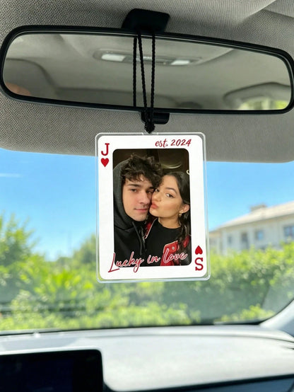 Customized 2D Flat Acrylic Car Hanging Ornament, Card Design Style, Customize Your Text And Photos, Can Embed Pet Photos Or Family Photos, Gift For Boyfriend, Gift For Husband, Gift For Couples, Anniv