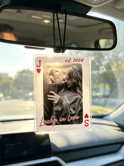 Customized 2D Flat Acrylic Car Hanging Ornament, Card Design Style, Customize Your Text And Photos, Can Embed Pet Photos Or Family Photos, Gift For Boyfriend, Gift For Husband, Gift For Couples, Anniv
