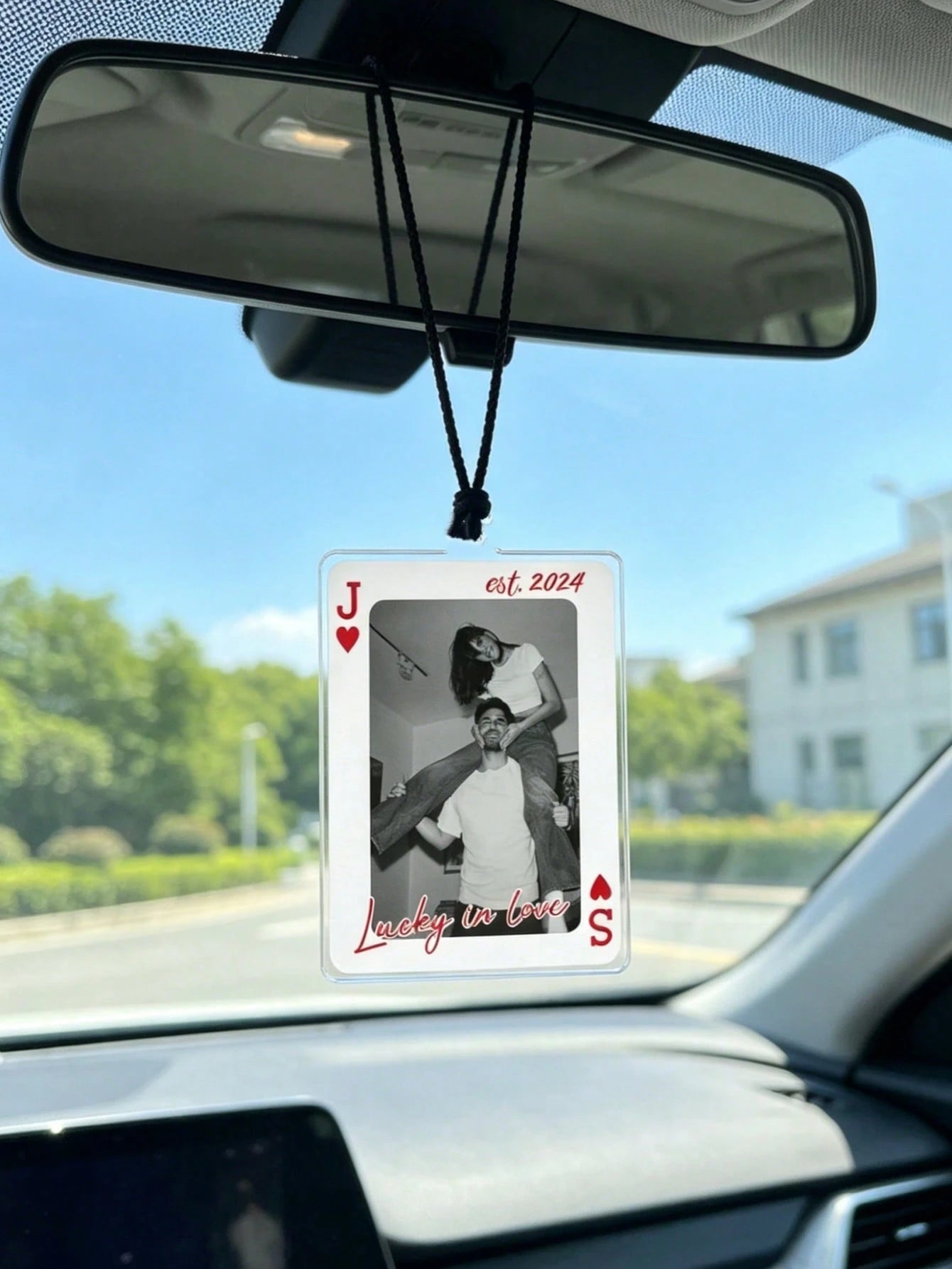 Customized 2D Flat Acrylic Car Hanging Ornament, Card Design Style, Customize Your Text And Photos, Can Embed Pet Photos Or Family Photos, Gift For Boyfriend, Gift For Husband, Gift For Couples, Anniv