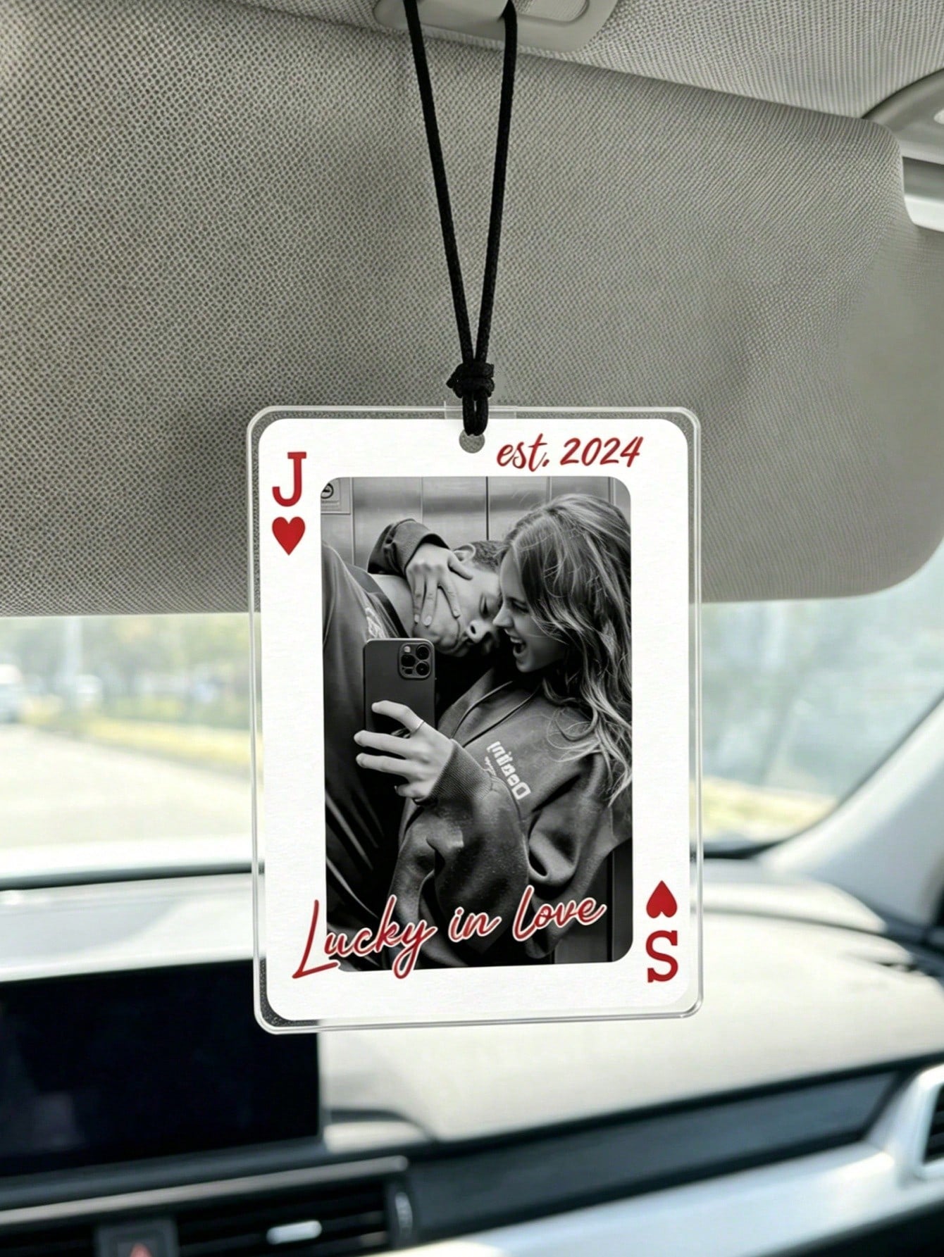 Customized 2D Flat Acrylic Car Hanging Ornament, Card Design Style, Customize Your Text And Photos, Can Embed Pet Photos Or Family Photos, Gift For Boyfriend, Gift For Husband, Gift For Couples, Anniv