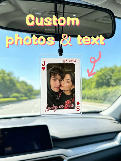 Customized 2D Flat Acrylic Car Hanging Ornament, Card Design Style, Customize Your Text And Photos, Can Embed Pet Photos Or Family Photos, Gift For Boyfriend, Gift For Husband, Gift For Couples, Anniv