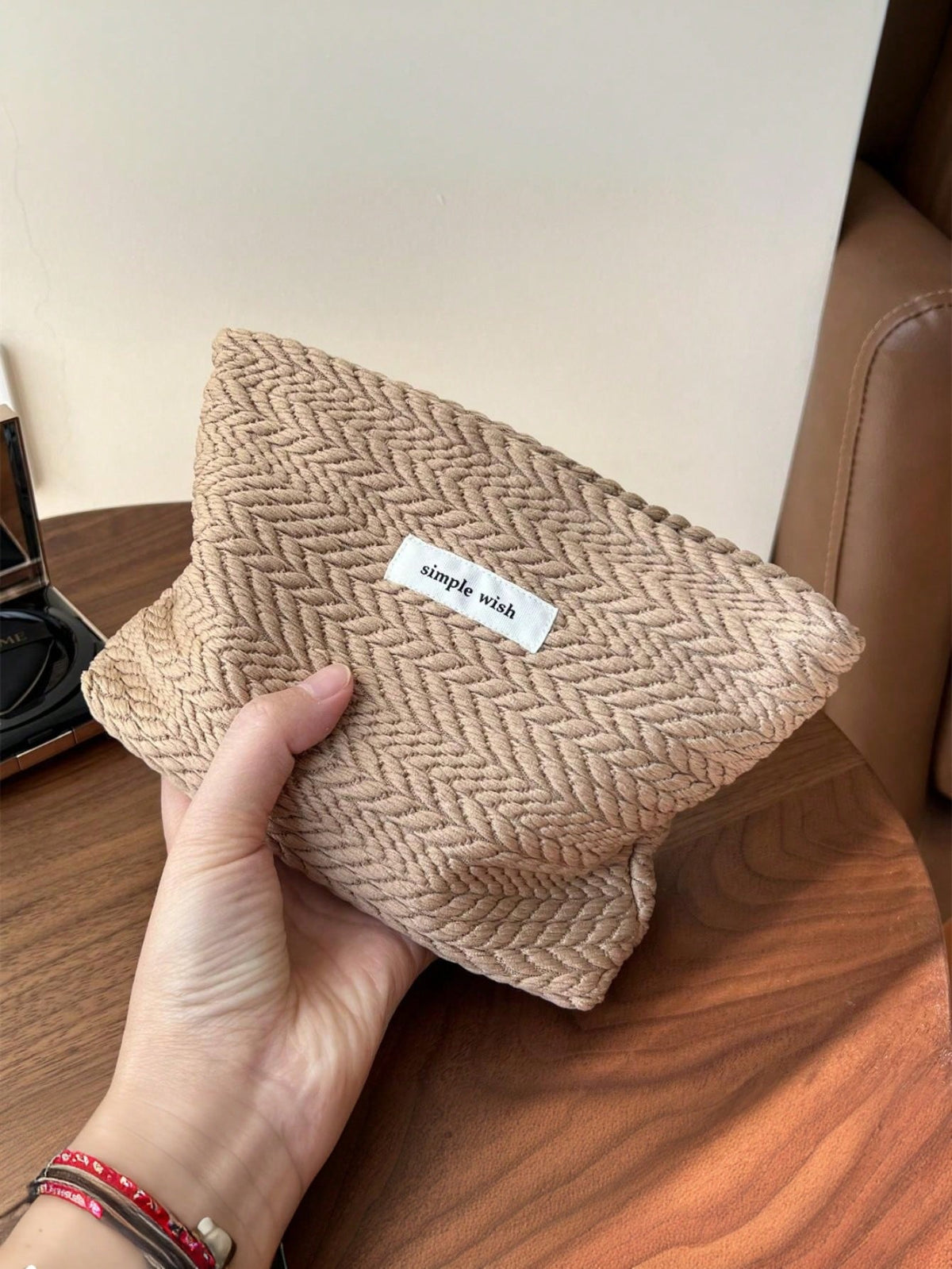 Customized Embroidered Wheat Pattern Woven For Women, Elegant Minimalist Design Travel Cosmetic Bag, Large Capacity Zipper Makeup Organizer Pouch, Portable Daily Storage Bag, Travel Essential, Persona