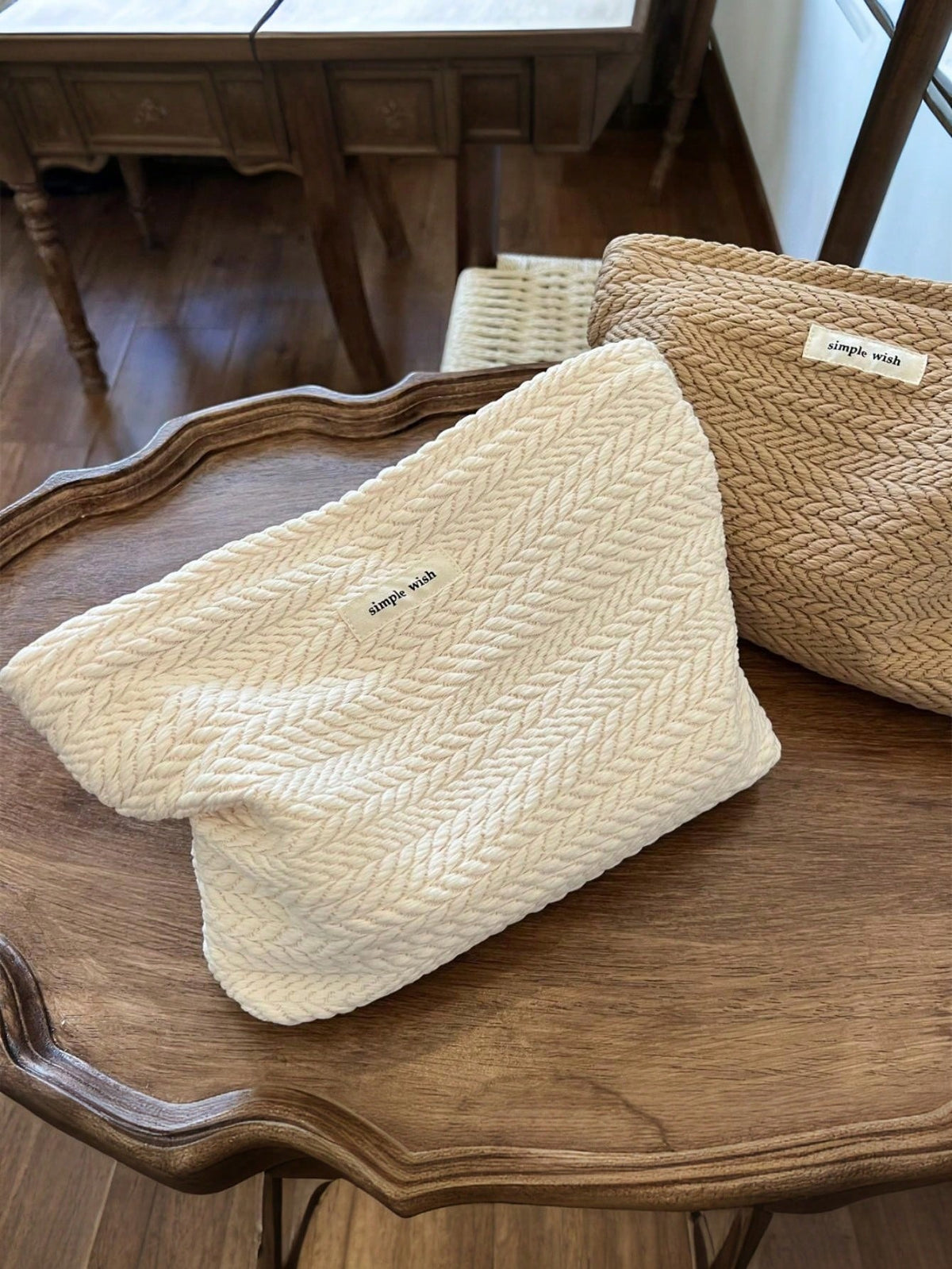 Customized Embroidered Wheat Pattern Woven For Women, Elegant Minimalist Design Travel Cosmetic Bag, Large Capacity Zipper Makeup Organizer Pouch, Portable Daily Storage Bag, Travel Essential, Persona