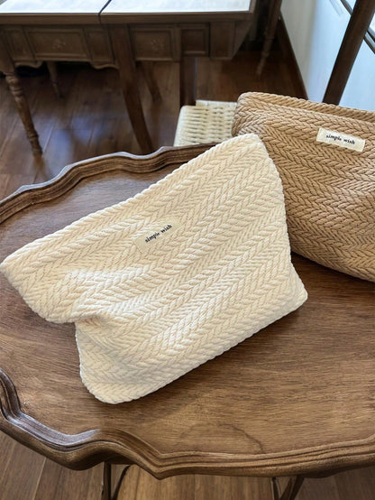 Customized Embroidered Wheat Pattern Woven For Women, Elegant Minimalist Design Travel Cosmetic Bag, Large Capacity Zipper Makeup Organizer Pouch, Portable Daily Storage Bag, Travel Essential, Persona