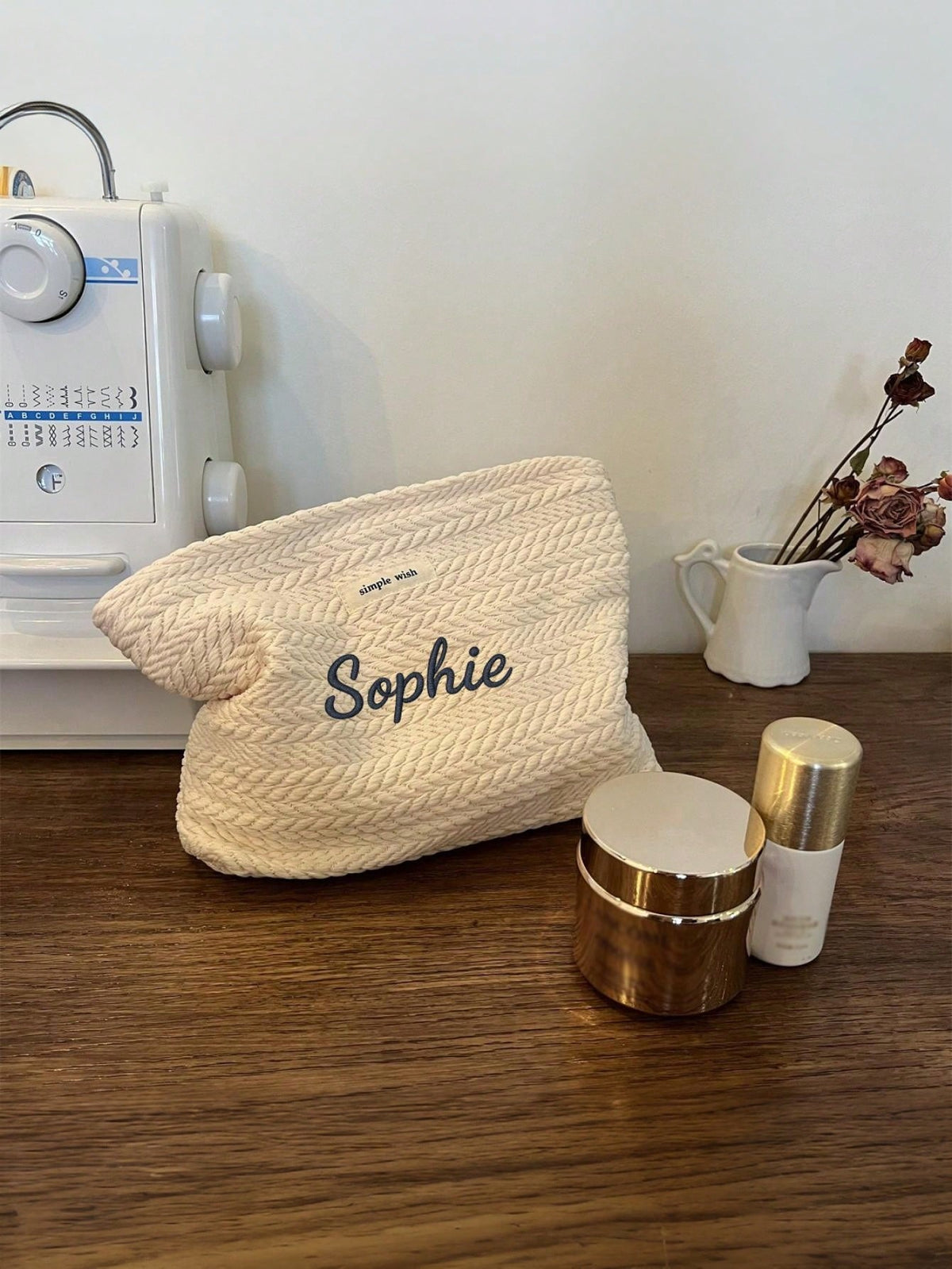 Customized Embroidered Wheat Pattern Woven For Women, Elegant Minimalist Design Travel Cosmetic Bag, Large Capacity Zipper Makeup Organizer Pouch, Portable Daily Storage Bag, Travel Essential, Persona