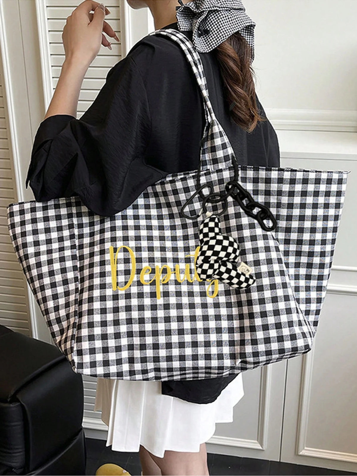 (Customized) Korean Style Summer Personalized Embroidered Letter Tote Bag, Large Capacity Canvas Commuter Shoulder Bag, For Outdoor Travel, Gift For Holidays, Graduation, Mother's Day, Souvenir, Craft