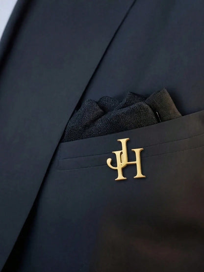Customized Letter Brooch, Personalized Couple Letter Wedding Brooch, Stainless Steel Lapel Pin For Boy, Groomsman Brooch, Teacher's Day Gift, Fashionable Boy's Accessory, Exquisite And Unique, Father'