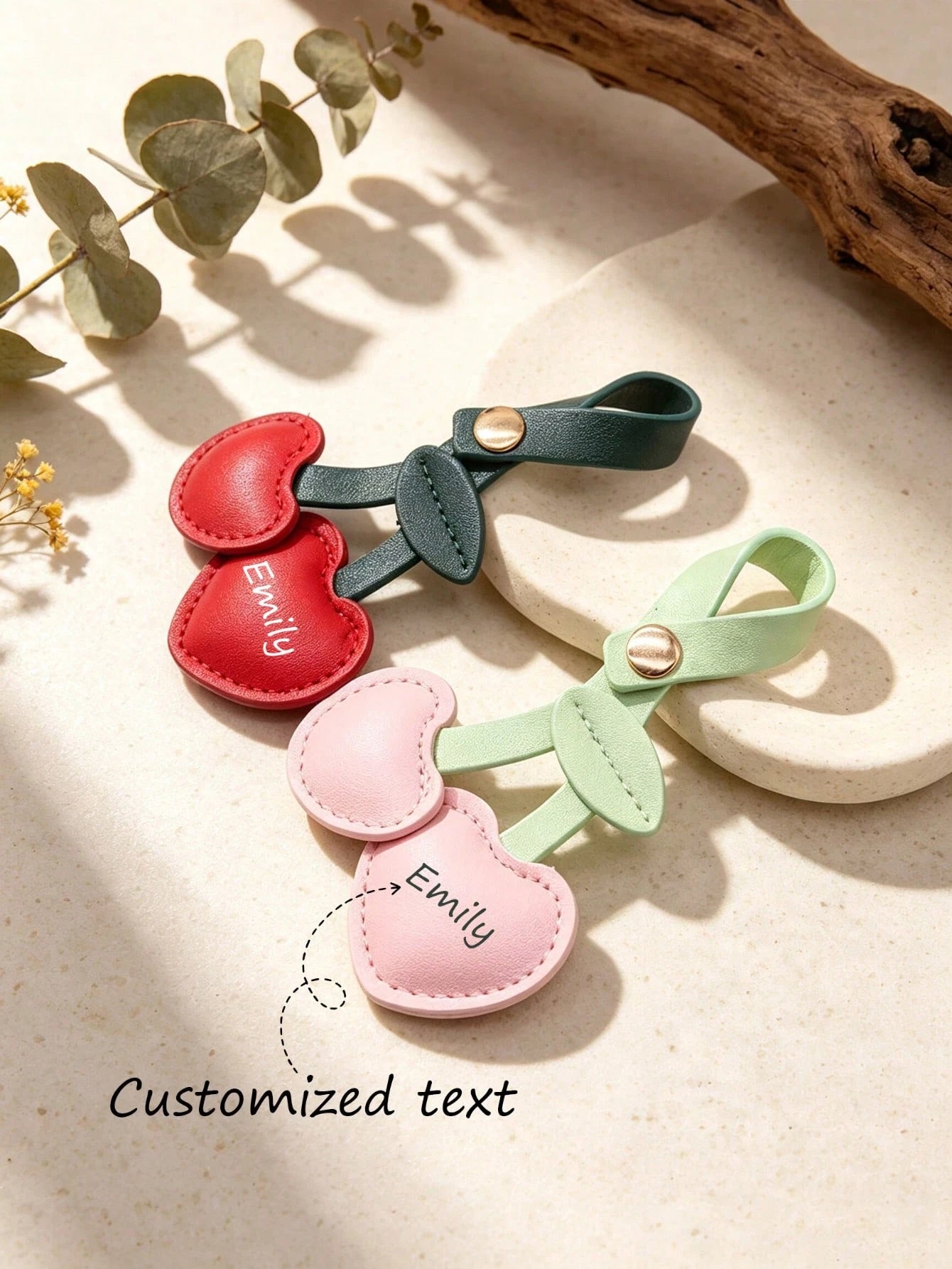Customized Pastoral Style PU Leather Cherry Bag Charm, European And American Ins Pastoral Style PU Leather Cherry Key Pouch Decor, Leather Padded Cute Cherry Small Pendant, Customizable Personalized B