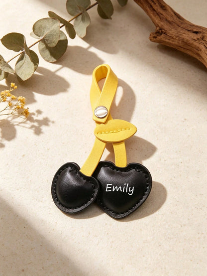Customized Pastoral Style PU Leather Cherry Bag Charm, European And American Ins Pastoral Style PU Leather Cherry Key Pouch Decor, Leather Padded Cute Cherry Small Pendant, Customizable Personalized B