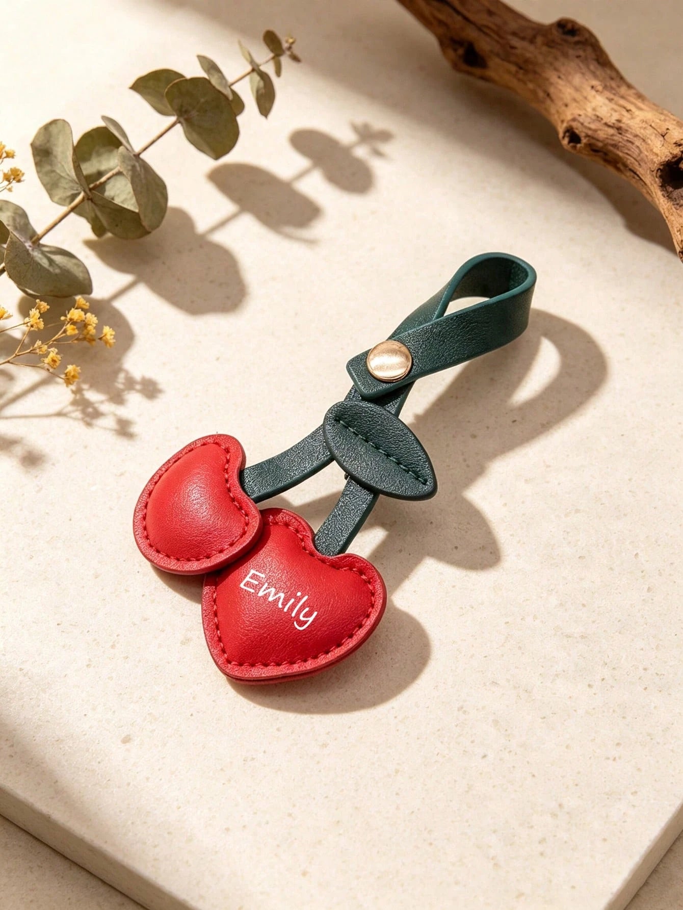 Customized Pastoral Style PU Leather Cherry Bag Charm, European And American Ins Pastoral Style PU Leather Cherry Key Pouch Decor, Leather Padded Cute Cherry Small Pendant, Customizable Personalized B