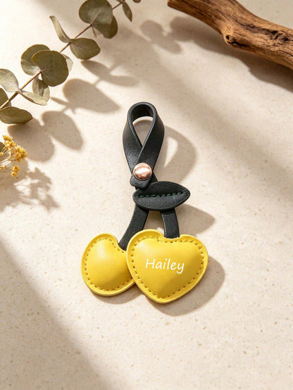 Customized Pastoral Style PU Leather Cherry Bag Charm, European And American Ins Pastoral Style PU Leather Cherry Key Pouch Decor, Leather Padded Cute Cherry Small Pendant, Customizable Personalized B