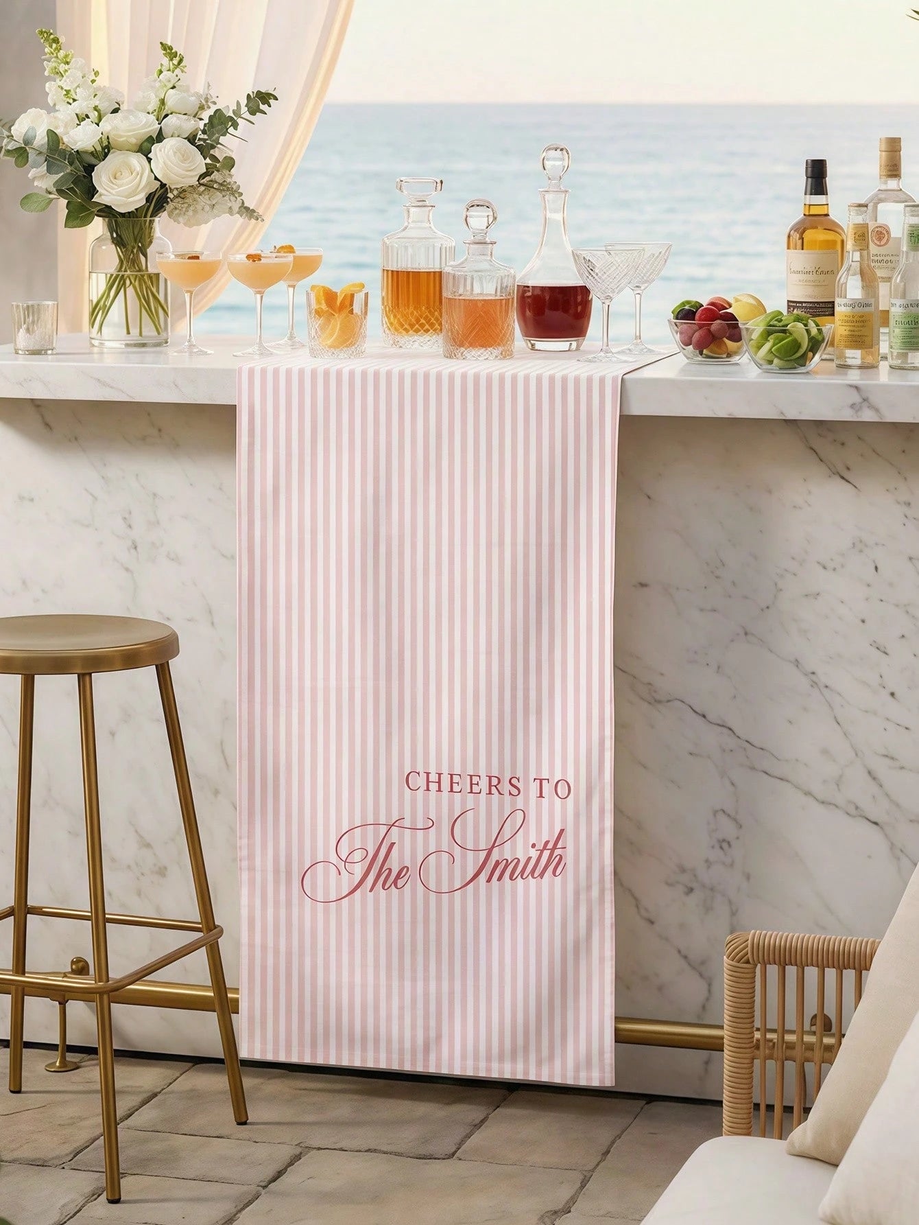 Customized Wedding Welcome, Wedding Tablecloth, Personalized Linen Striped Bar Event Signage, Bar Event Banner, Can Customize Name And Date, Wedding Gift, Welcome Gift, Mother's Day Gift, Anniversary