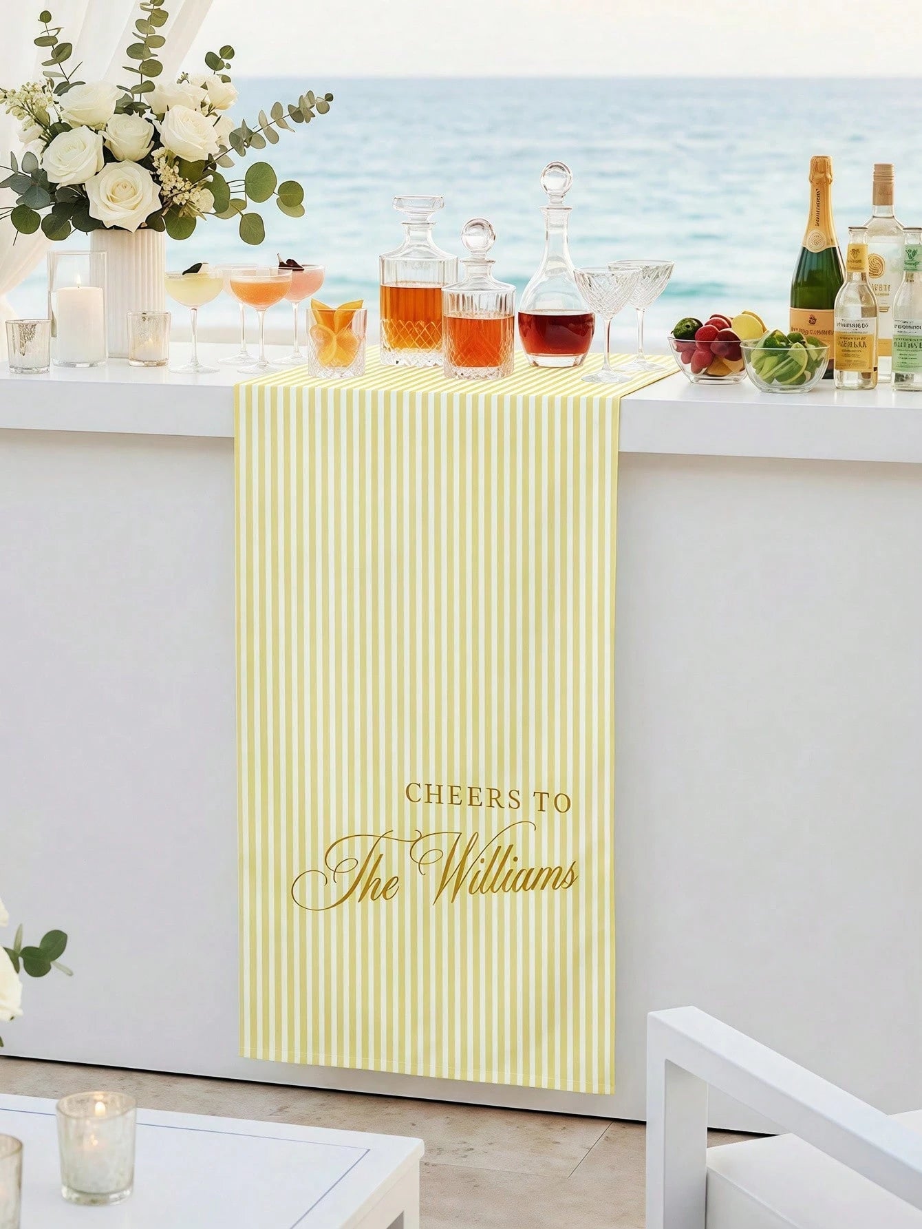 Customized Wedding Welcome, Wedding Tablecloth, Personalized Linen Striped Bar Event Signage, Bar Event Banner, Can Customize Name And Date, Wedding Gift, Welcome Gift, Mother's Day Gift, Anniversary