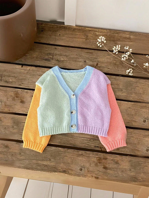Cute Baby Girls Cardigan Sweater,Colorblock Pastel Colors Rainbow Knitwear For Autumn,Soft Summer Colour Palette,Family Matching Warm Winter Jacket