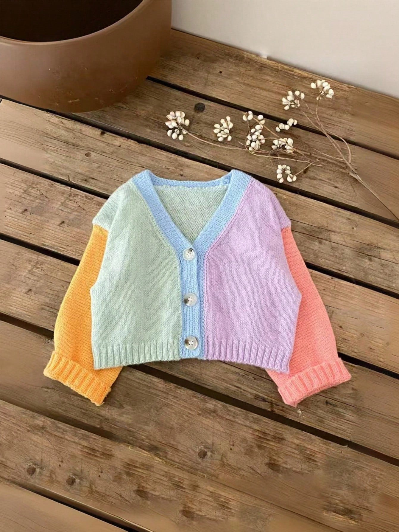 Cute Baby Girls Cardigan Sweater,Colorblock Pastel Colors Rainbow Knitwear For Autumn,Soft Summer Colour Palette,Family Matching Warm Winter Jacket