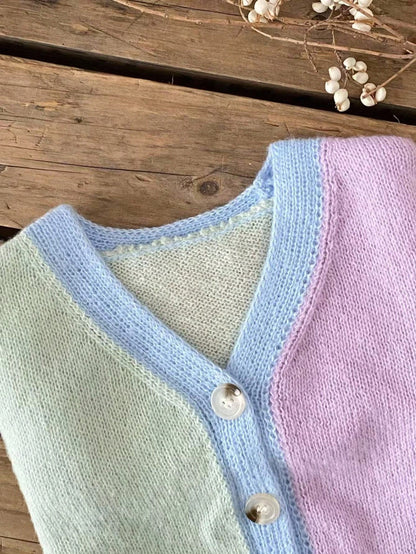 Cute Baby Girls Cardigan Sweater,Colorblock Pastel Colors Rainbow Knitwear For Autumn,Soft Summer Colour Palette,Family Matching Warm Winter Jacket